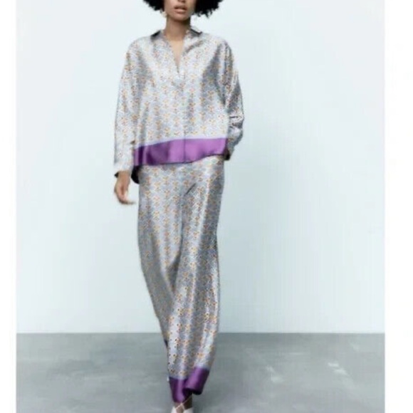 Zara Other - Zara Geometric Satin Shirt & Pants Set.